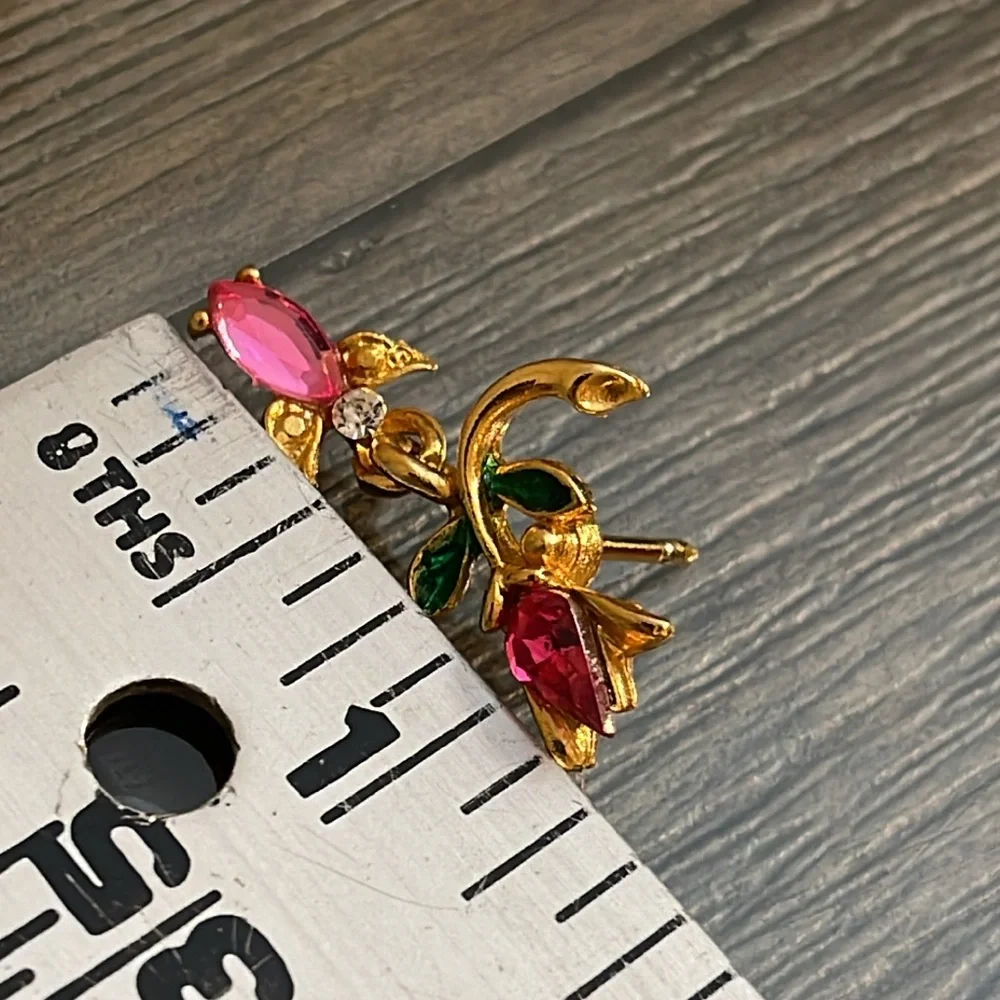 Vintage Tulip with a Dangling Angel Charm Gold-tone with Pink Rhinestones